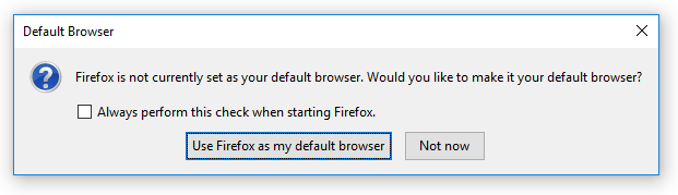 Prompt asking user if user would like Firefox to be their default web browser