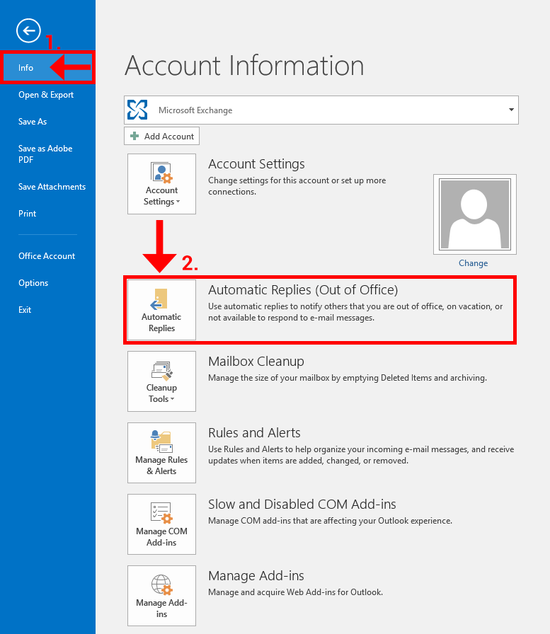 Click on Automatic Replies within Outlook